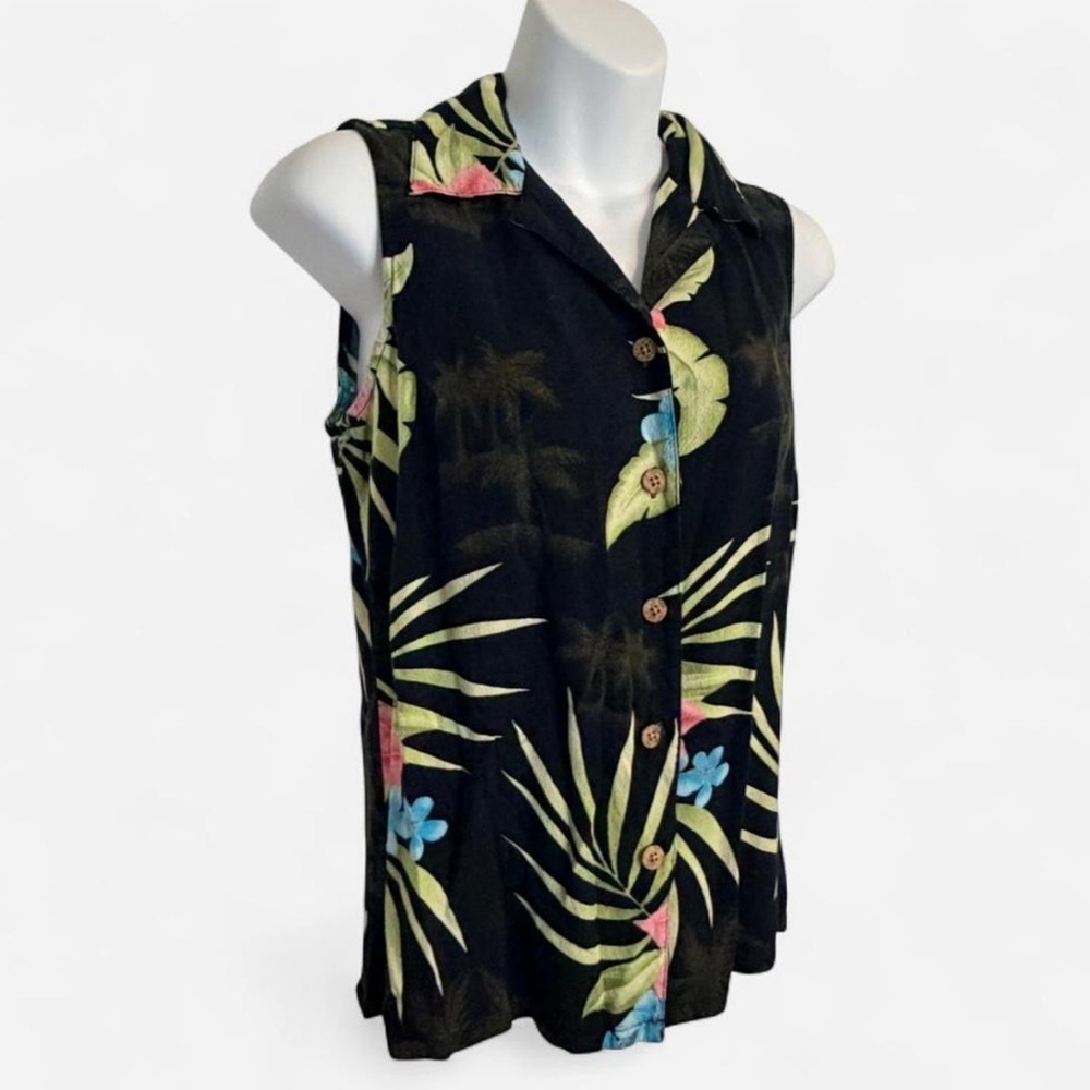 Bungalow Brand Women’s Black Hawaiian Button Up, Sleeveless, Size 8 - Picture 4 of 7